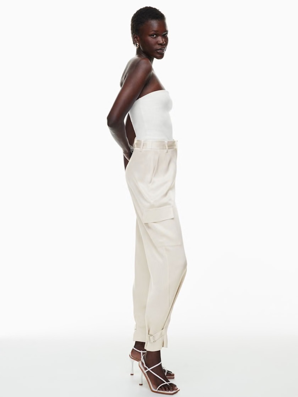Aritzia Babaton Refined Satin Cream Cargo Pants - 8 - Picture 3 of 7